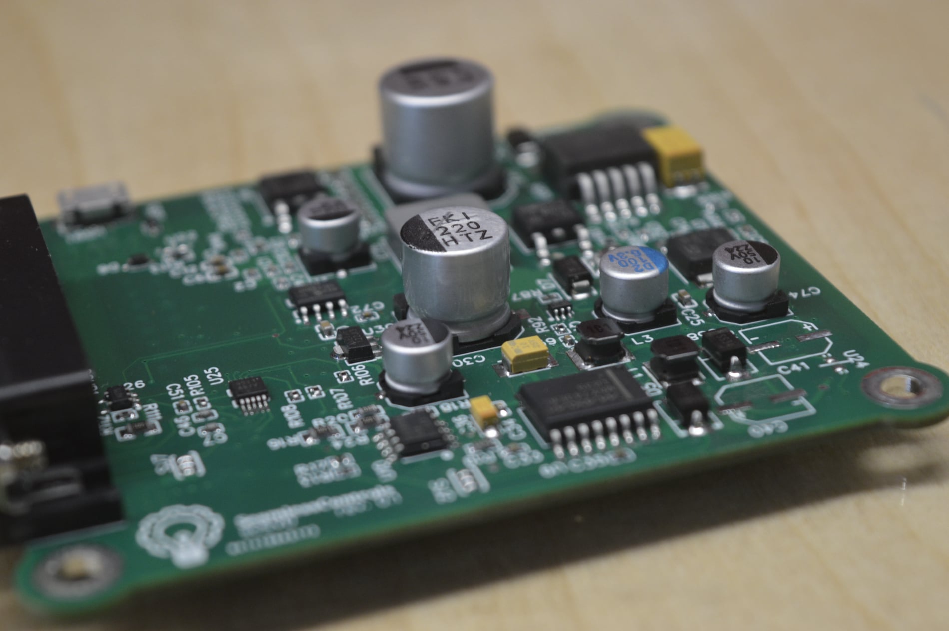 Bare custom control board on the bench